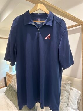 Majestic Navy Half-Zip Polo with Red Script Accent